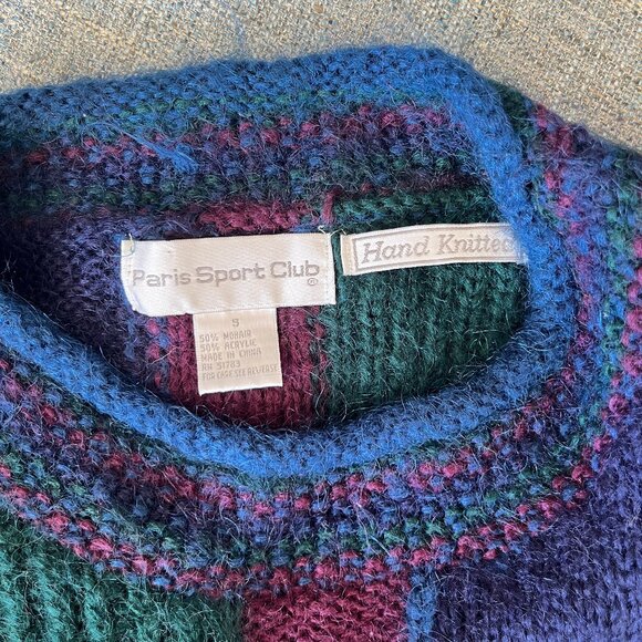 Vintage 1980s Mohair Blend Intarsia Hand-Knitted Oversized Sweater Size Small - Picture 8 of 9